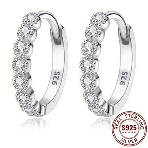 NEW Sterling silver platinum plated zircon hoop huggie earrings